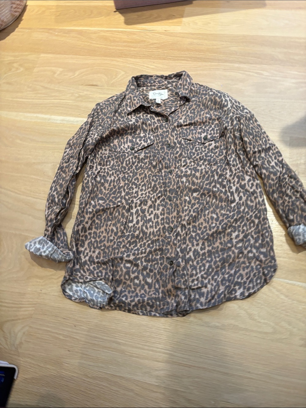 Jessica Simpson Leopard Print Button-Down Shirt - Brown/Tan